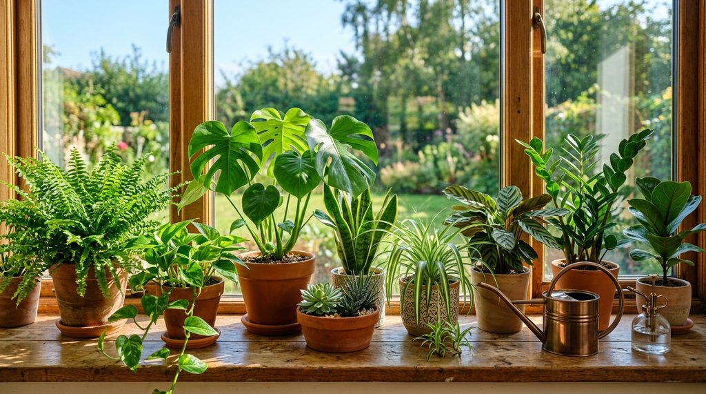 Gezonde kamerplanten bij het raam