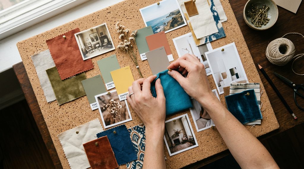 Moodboard met stalen en afbeeldingen