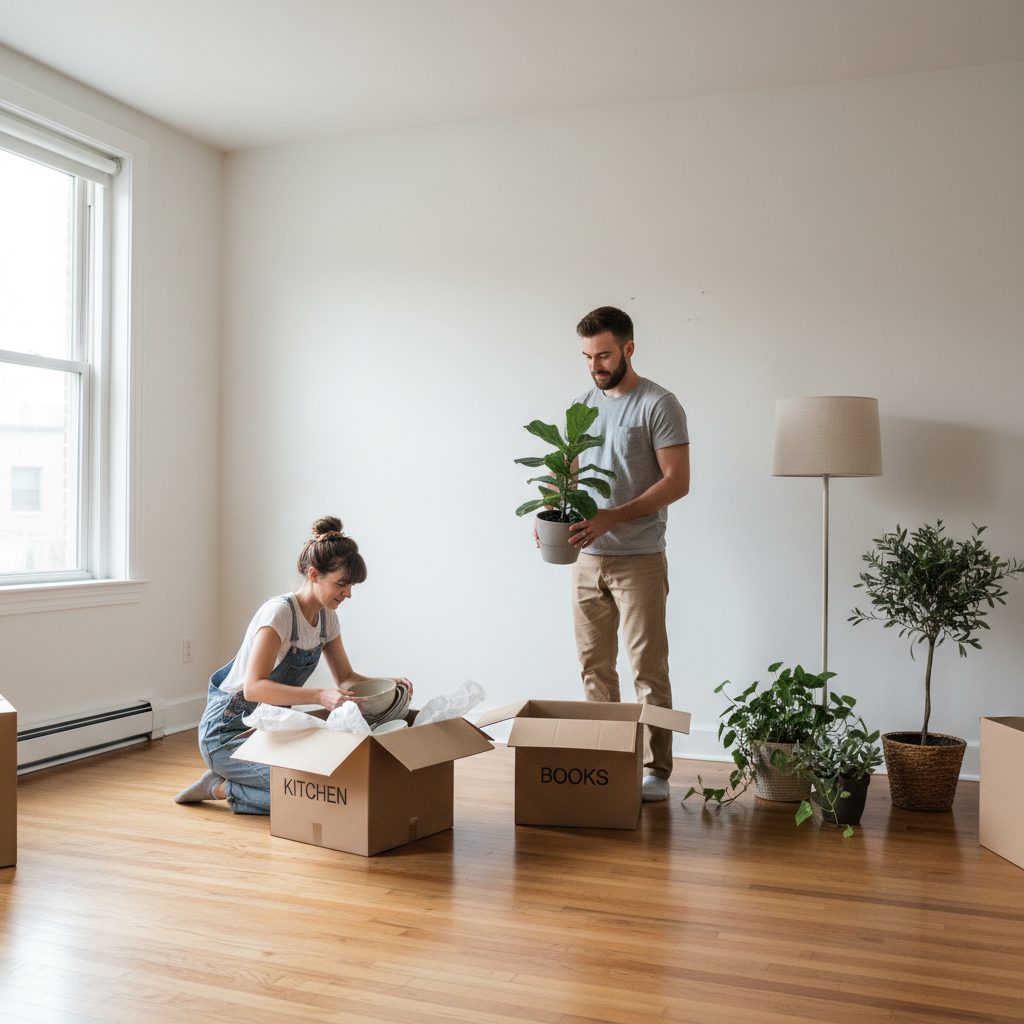 Verhuisdozen in een eerste eigen huis
