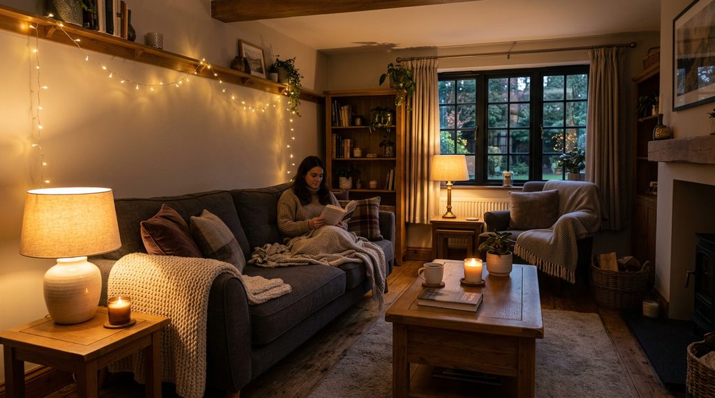 Sfeervolle verlichting in een woonkamer